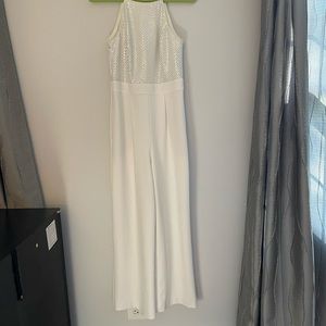 Wide leg jumpsuit with silver sequin top